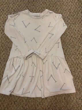 Miles Girl’s White with Black Scooter-Print Long Sleeve Dress, Size 5